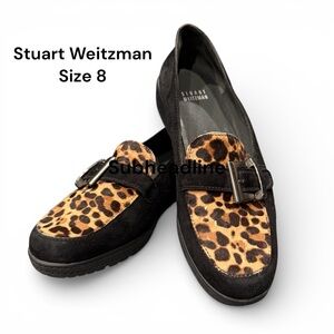 STUART WEITZMAN Black Suede & Animal PrintCalf Hair Loafers Size 8 EUC